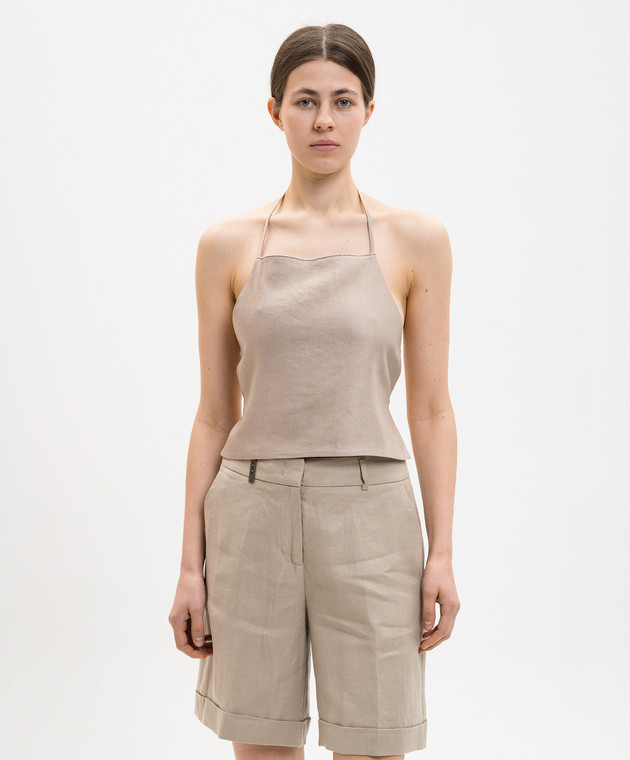 Peserico Бежевый топ с леном с открытой спиной S0820401921 изображение 3