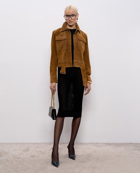 Saint Laurent Коричнева замшева куртка з поясом 860867YC2AY