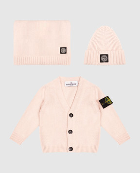 Stone Island Дитячий рожевий комплект з кардигана, шапки та пледу з вовною та кашеміром L2S16M200001S0M10