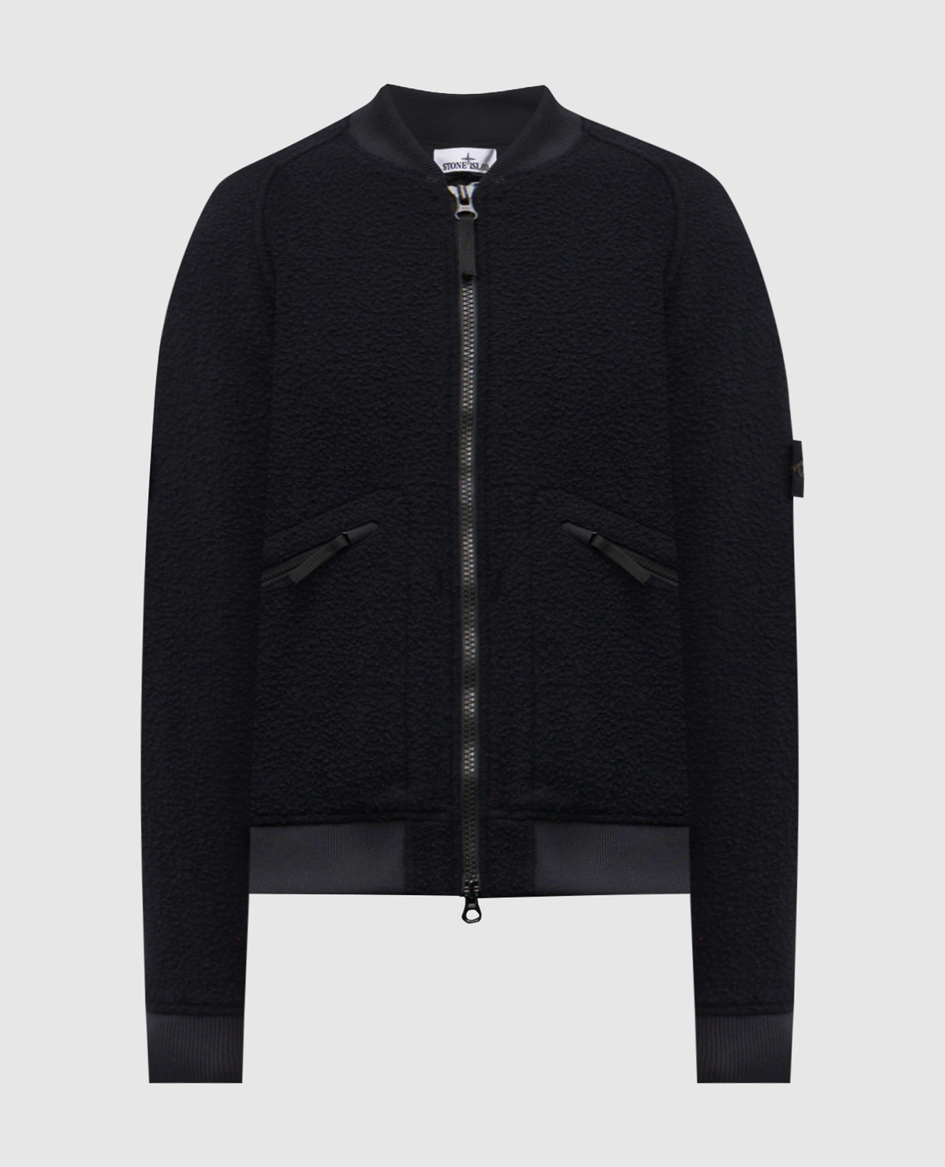 Синий бомбер с шерстью с логотипом