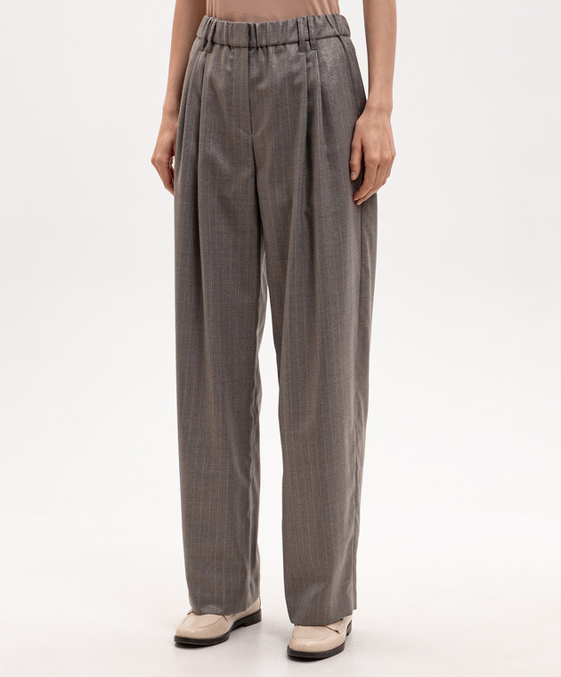 Brunello Cucinelli Сірі штани з вовни з люрексом MP189P9253 зображення 3