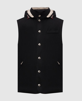 Brunello Cucinelli Черный пуховый жилет из шерсти с капюшоном MM4701775