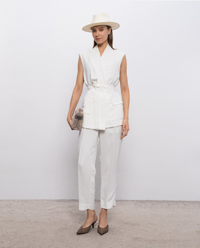 Brunello Cucinelli Белые брюки с леном с цепочкой мониль MH126P8292