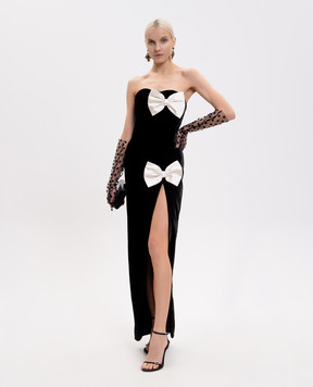 Alessandra Rich Черное бархатное платье макси с шелком FABX4269F2603