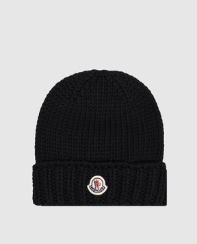 Moncler ENFANT Детская черная шапка с нашивкой логотипа L29543B00017M1172