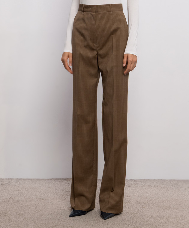 Max Mara Коричневые брюки CAMBUSA из шерсти в полоску MSTCAMBUSA изображение 3