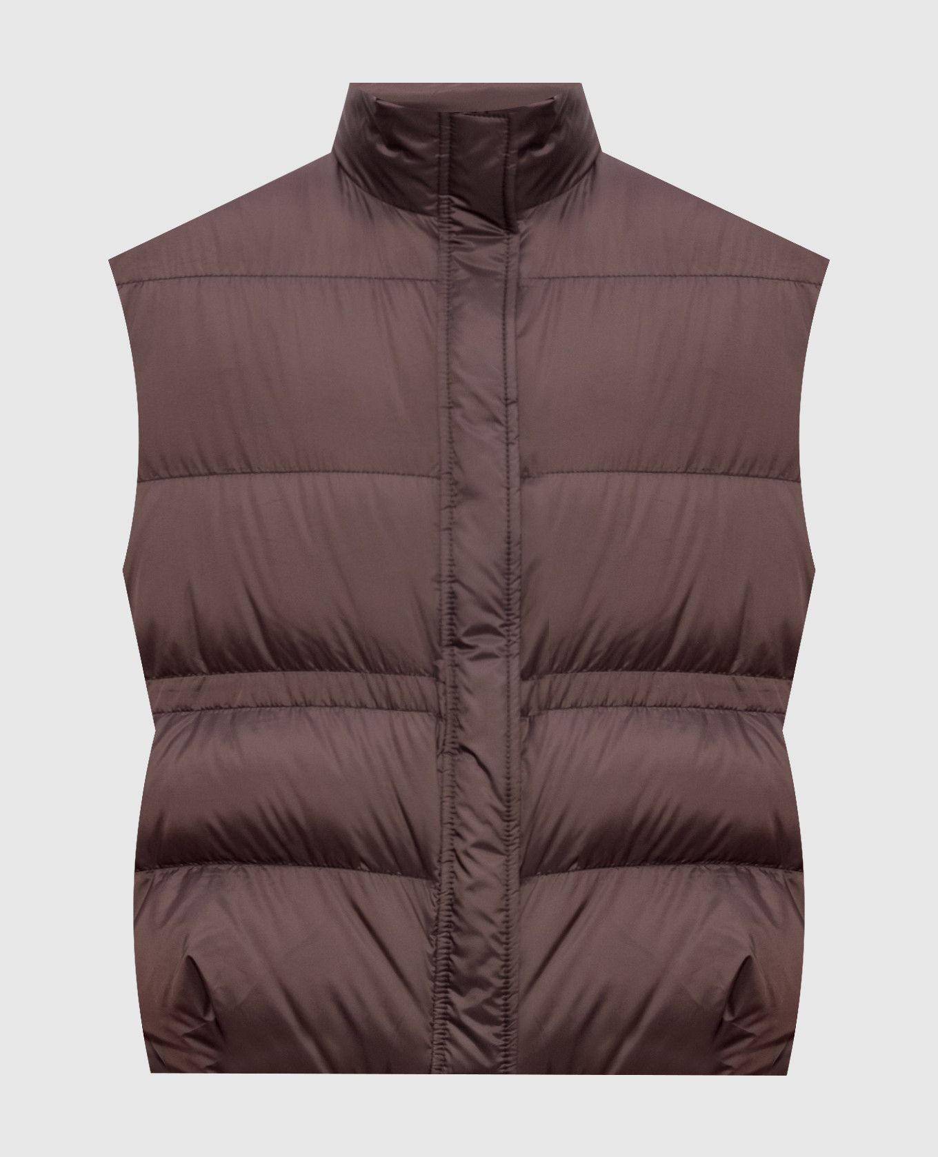 Коричневый пуховый жилет с цепочкой мониль
