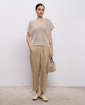 Peserico Бежевий ажурний жилет з льоном з паєтками A99027F079106B