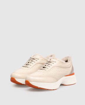 Santoni Бежеві шкіряні кросівки на хутрі WBBC61376BARPVWC