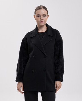 Twinset Черное двубортное пальто с шерстью 262TP2490