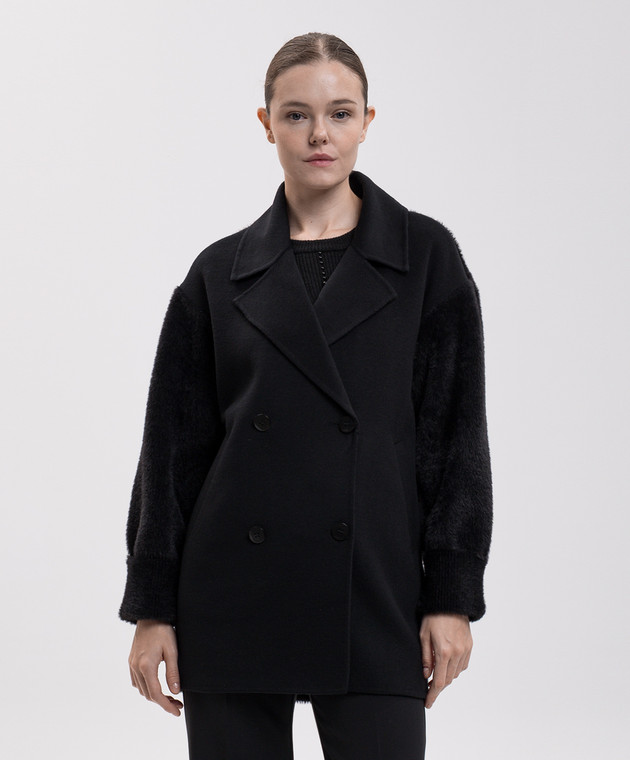 Twinset Черное двубортное пальто с шерстью 262TP2490 изображение 3