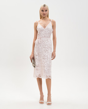 Twinset Розовое платье миди из кружева с пайетками 261TP2630