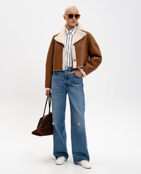 Babe Pay Pls Коричнева укорочена дублянка з контрастним оздобленням 2540CURLY