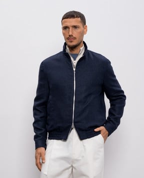 Brunello Cucinelli Синяя куртка из шелка, льна и шерсти MZ4036580