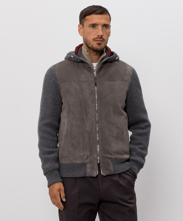 Brunello Cucinelli Серая комбинированная куртка MPCLF2053 изображение 3