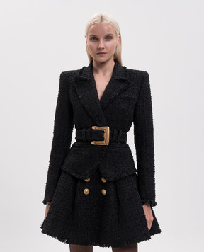 Balmain Чорний твідовий жакет з поясом HF1SI636XM07