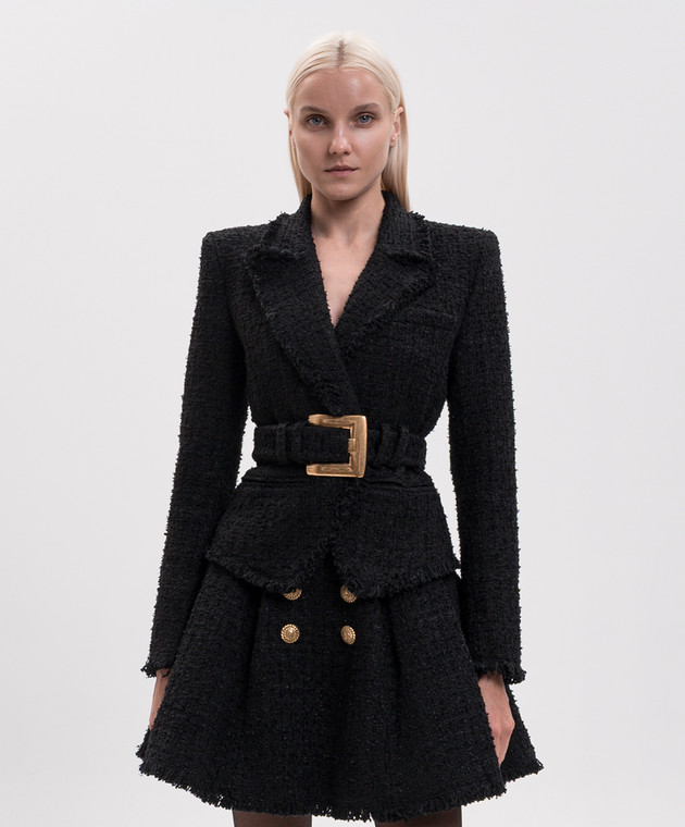 Balmain Чорний твідовий жакет з поясом HF1SI636XM07 зображення 3