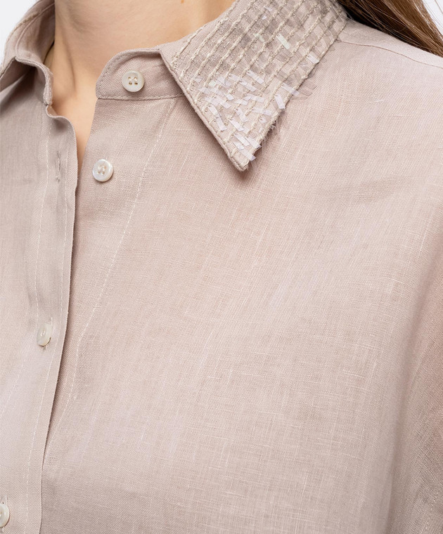 Brunello Cucinelli Сіра сорочка з льону з паєтками MA698RH306 зображення 5