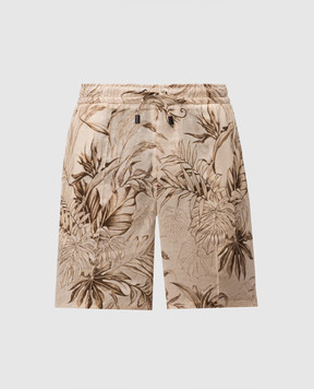 ISAIA Бежевые шорты из льна в принт PNC021C1110