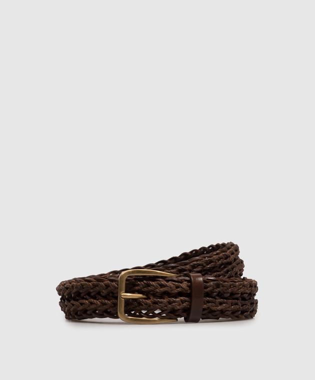 Brunello Cucinelli Коричневый кожаный плетеный ремень MAUUC344