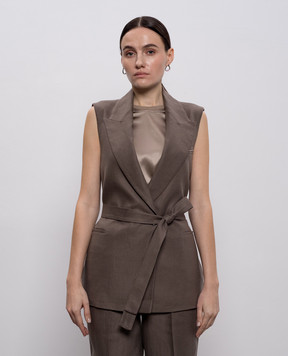 Peserico Коричневый двубортный жилет из льна A03028A02606