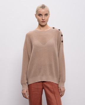 Brunello Cucinelli Бежевий ажурний джемпер з кашеміру M12205100