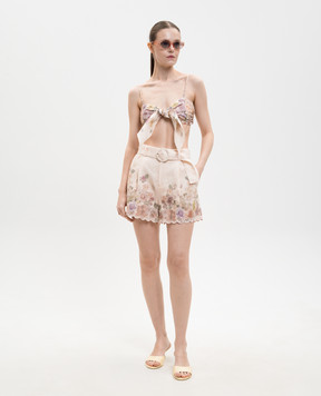 Twinset Бежевый топ из льна в цветочный принт 261TT2564