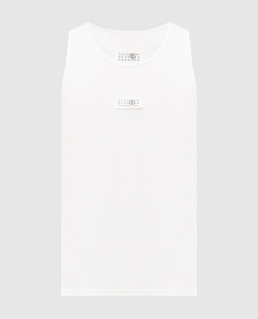 Maison Margiela MM6 Белая майка в рубчике с нашивкой эмблемы SH0NL0007M20054