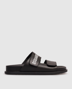 DSQUARED2 Дитячі чорні шкіряні шльопанці з логотипом 827323035