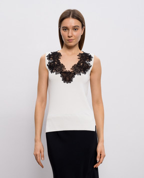 Ermanno Scervino Білий топ з контрастним мереживом D485L305EAPIKX