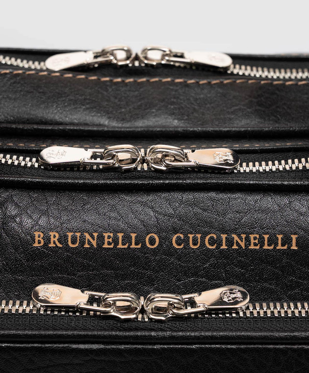 Brunello Cucinelli Чорний шкіряний портфель з принтом логотипа MBZIBU391 зображення 4