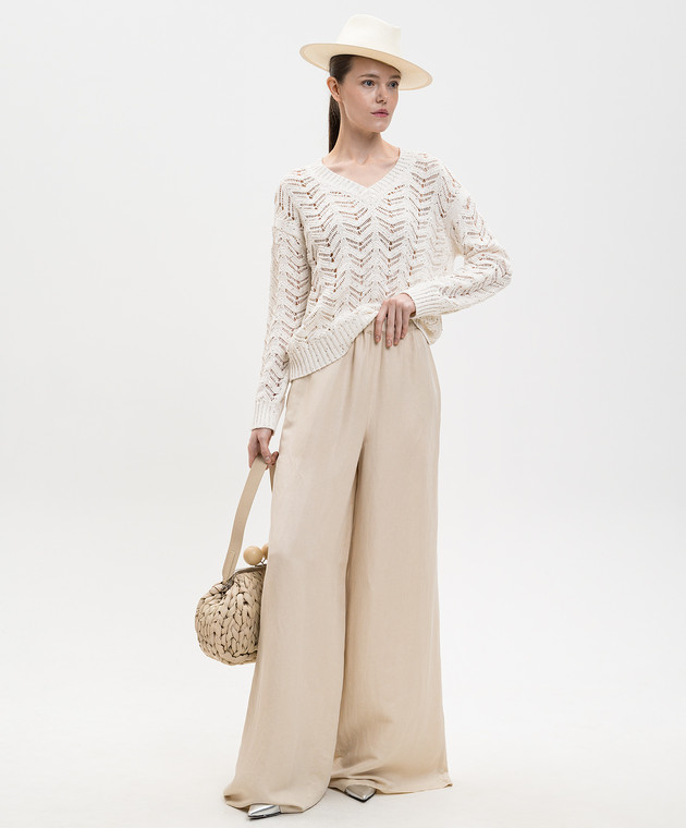 Max Mara Белый пуловер FELINO в узор с пайетками MSTFELINO изображение 2