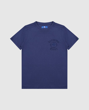 Stefano Ricci Детская синяя футболка с вышивкой логотипа YNH6101510803