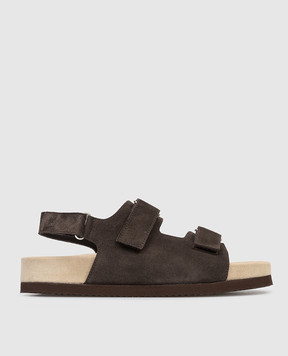 Brunello Cucinelli Детские коричневые замшевые сандалии BSMEG1I168