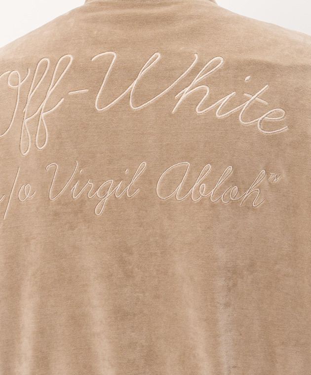 Off-White Бежевая бархатная спортивная куртка с вышивкой логотипа 44MBD05SF26J001 изображение 5