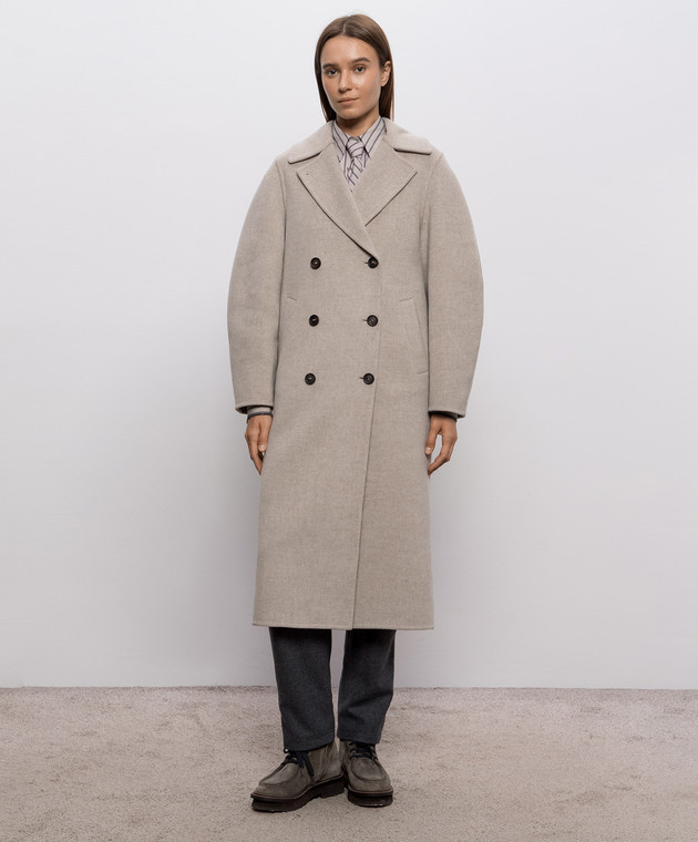 Brunello Cucinelli Бежеве пальто з вовни та кашеміру MD5329061 зображення 3