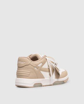 Off-White Бежеві шкіряні кросівки Out Of Office з нашивкою емблеми OMIA189S26LEA002