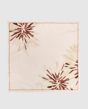 Brunello Cucinelli Бежевый платок из шелка в цветочный принт MFOU0025