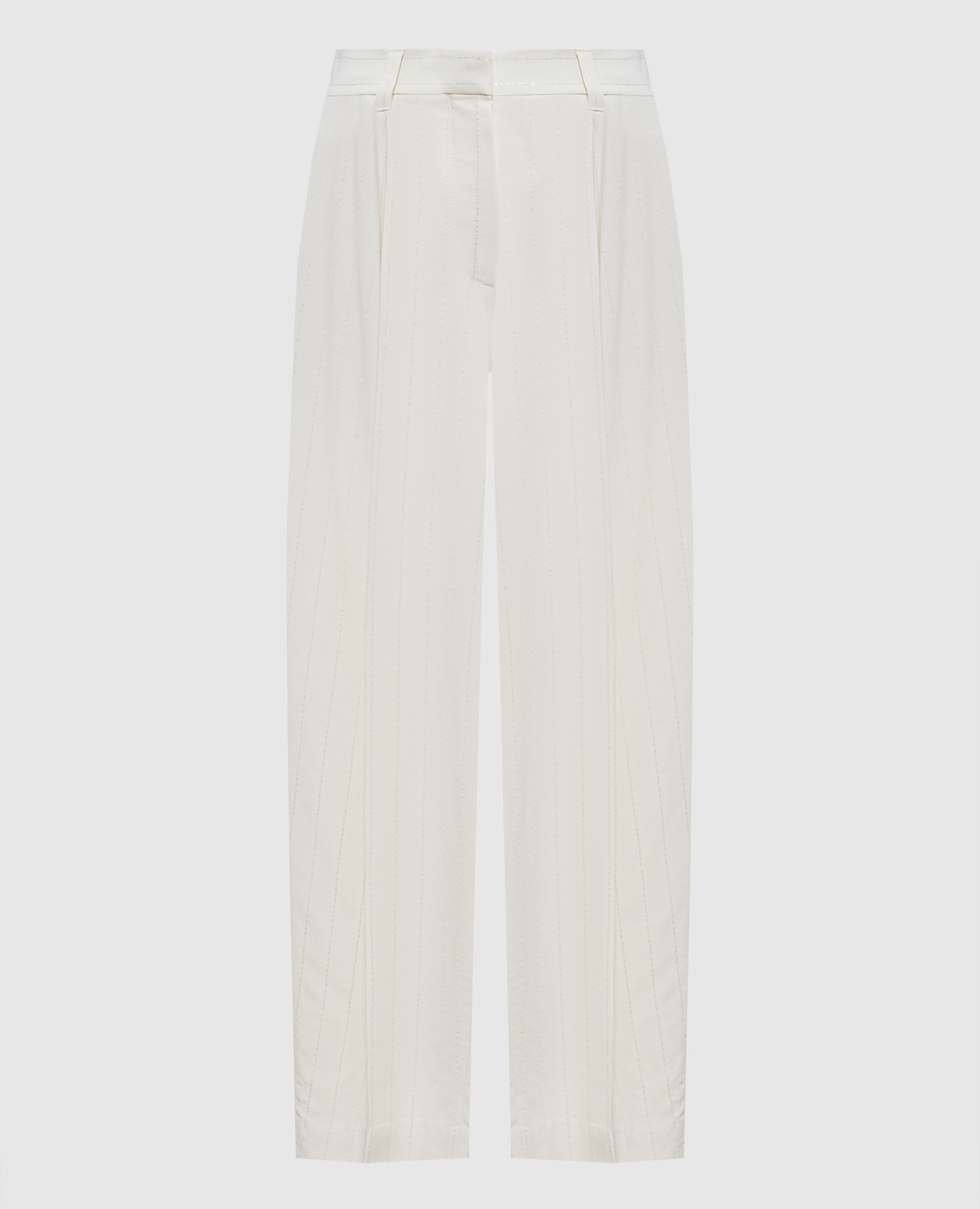 

Брюки цвета айвори с пайетками, Бежевый, Прямые брюки