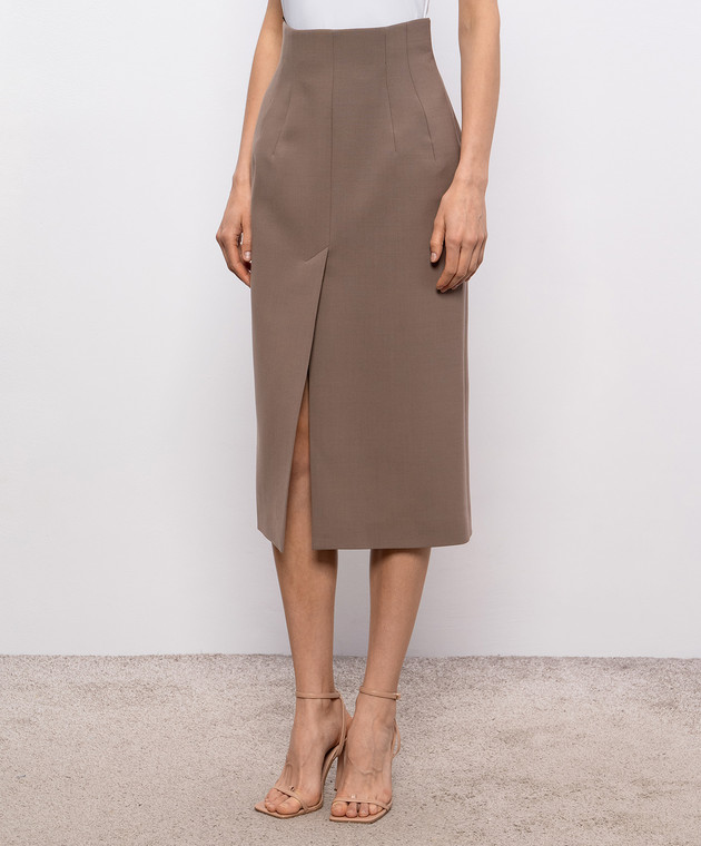 Thierry Mugler Коричневая юбка-карандаш с шерстью 26S1JU05911032 изображение 3