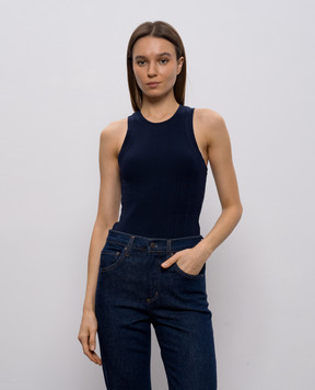 Victoria Beckham Синій топ в рубчик з монограмою 1126JTP007081A