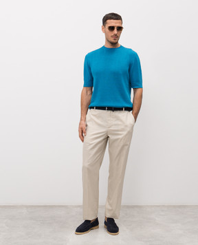 ISAIA Блакитна футболка з льону та шовку MG8362Y0508