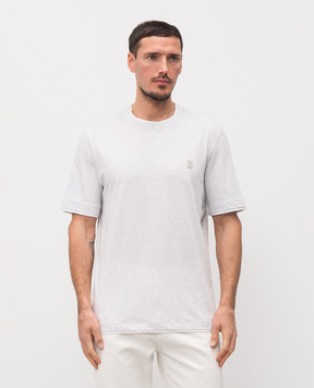 Brunello Cucinelli Серая меланжевая футболка с вышивкой эмблемы M0B137451G