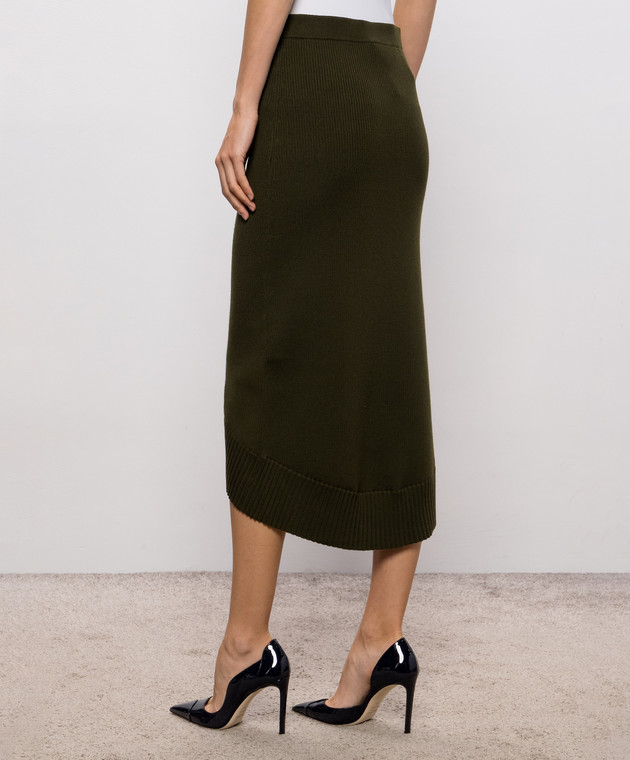 Victoria Beckham Зеленая юбка с шерстью мериноса в рубчик 1426KSK007725A изображение 4