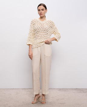 Peserico Бежевий ажурний пуловер з паєтками E99167F039329A