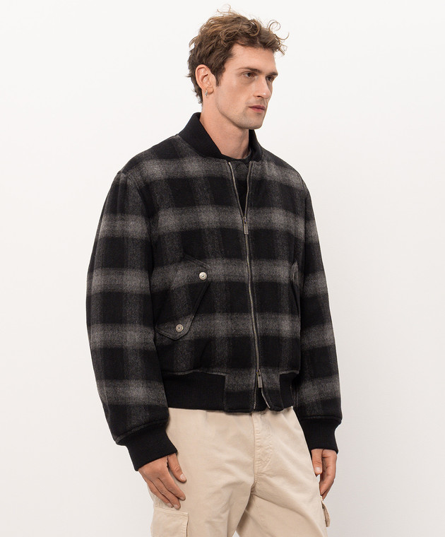 Off-White Черный бомбер с шерстью в клетку 44MEH05XF26F002 изображение 3