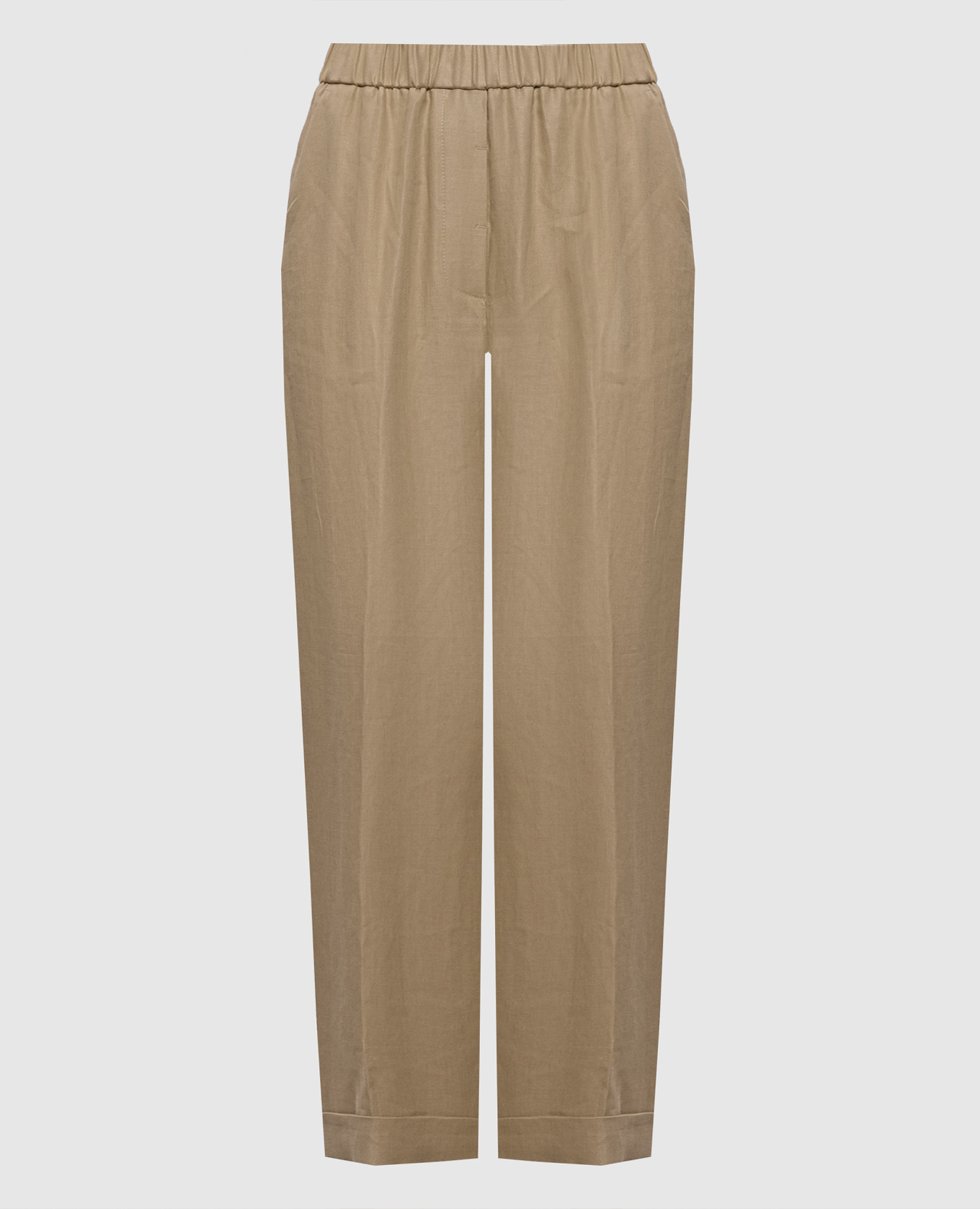 

Бежевые брюки из льна с отворотами, Бежевый, Широкие брюки