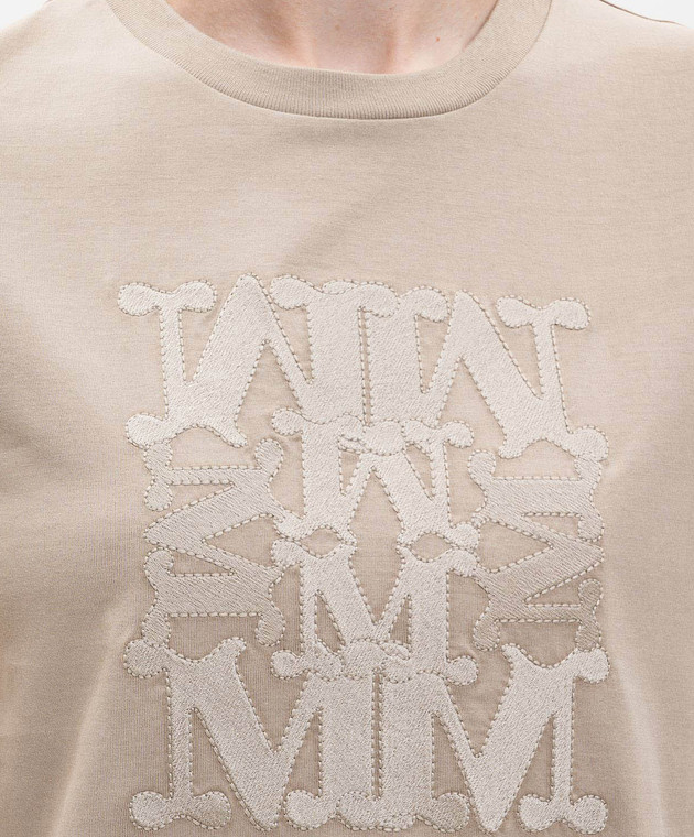 Max Mara Бежевая футболка GIOVANE с вышивкой MXMGIOVANE изображение 5