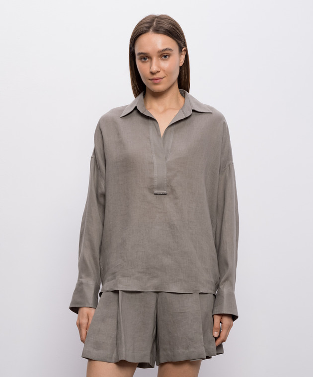 Brunello Cucinelli Зелена сорочка з льону MA698MQ705 зображення 3
