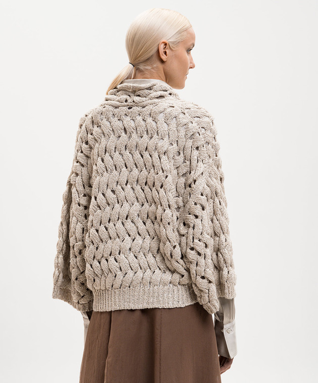 Brunello Cucinelli Сірий кардиган із шовком та льоном з паєтками MEA347506P зображення 4